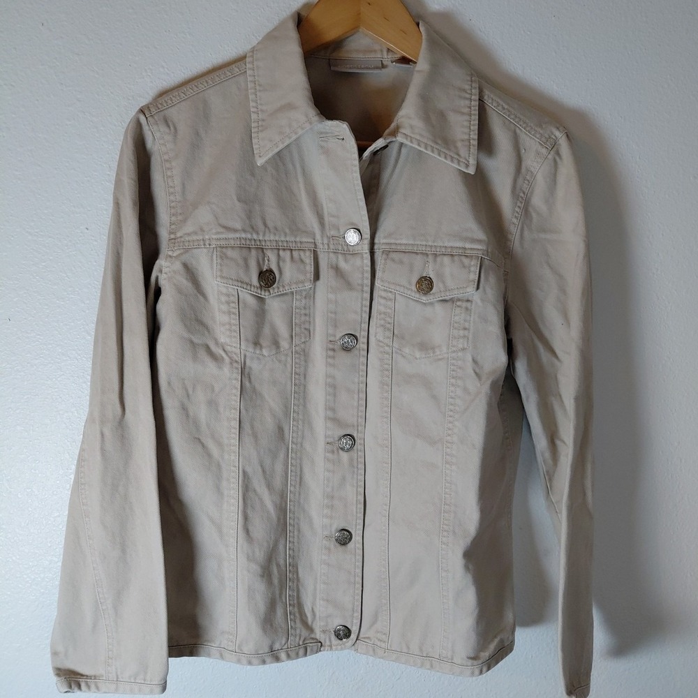 Nordstrom Trucker Style Denim Jean Jacket Beige Tan  Womens XS Extra Small Khaki